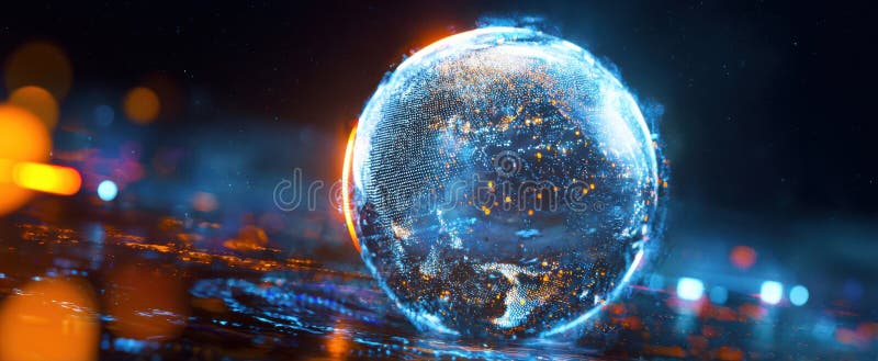 The Globe Illuminated by Digital Connections and Cosmic Light Effects. image royalty free stock image.