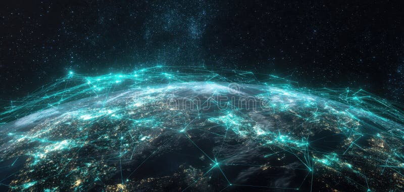 The Globe Illuminated by Digital Connectivity and Technological Networks image stock photography.