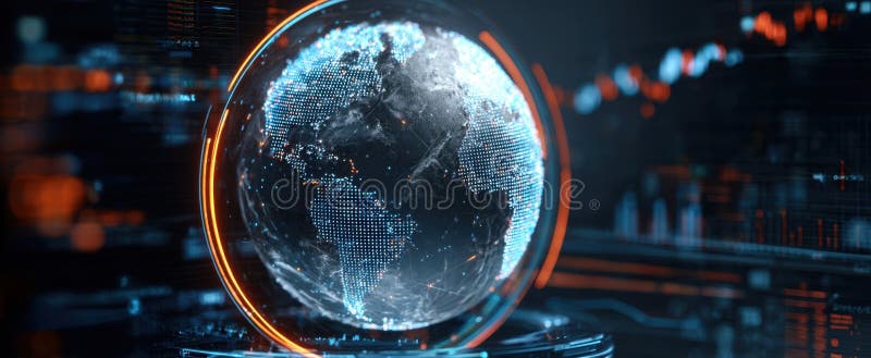 The globe illuminated with digital data and modern graphical overlays. image stock photo.