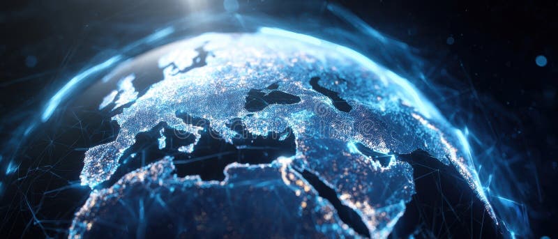 The Globe Illuminated by Network Connections and Digital Data Streams image royalty free stock images.