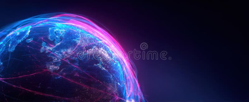 The globe illuminated by vibrant digital connections and network lines. image royalty free stock image.