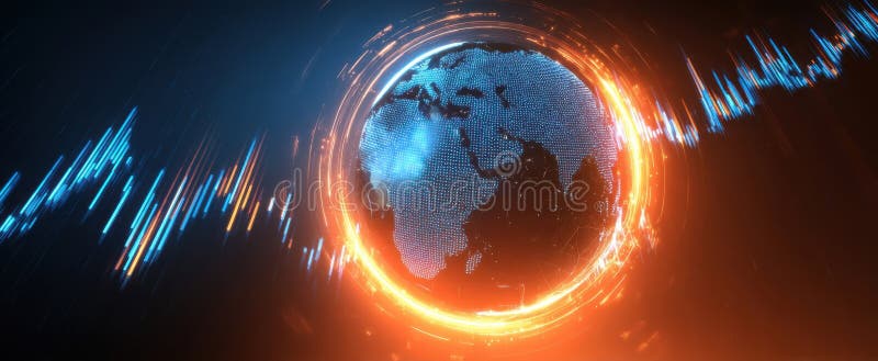 The Globe Illuminated by Vibrant Digital Effects and Sound Waves. image royalty free stock image.