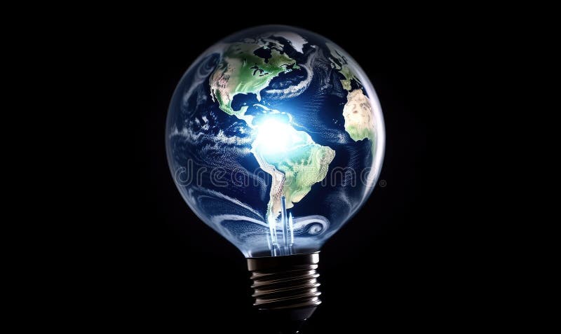 Globe in light bulb concept: Earth inside glowing globe Creating using generative AI tools vector illustration