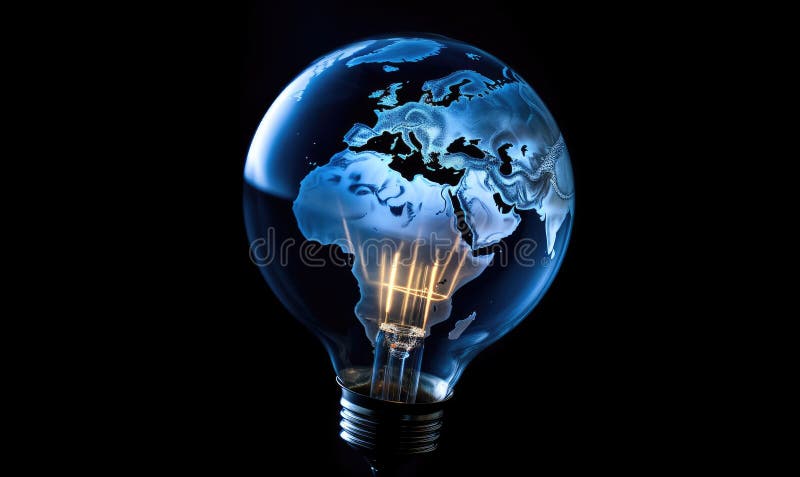 Globe in light bulb concept Earth inside a glowing globe Creating using generative AI tools royalty free illustration