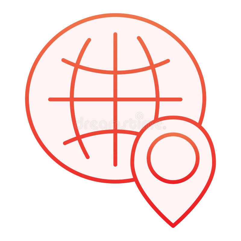 Globe location flat icon. World map with location pin red icons in trendy flat style. Planet navigation gradient style royalty free illustration Globe location flat icon. World map with location pin red icons in trendy flat style. Planet navigation gradient style royalty free illustration