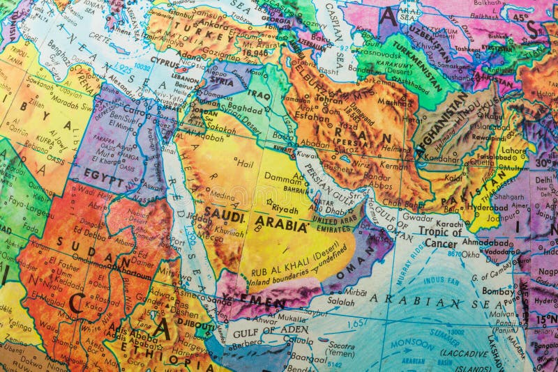 Close-up zemí Středního Východu z old globe map.