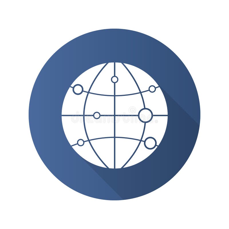 Globe model with route points. Flat design long shadow glyph icon stock illustration