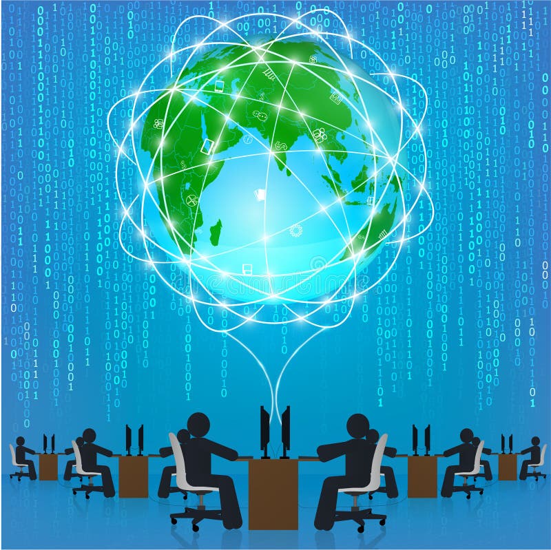 Globe network connection. Matrix technology stock illustration