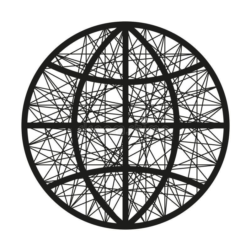 Globe network icon. Abstract web symbol. Global connections figure. Wireframe sphere emblem. royalty free illustration