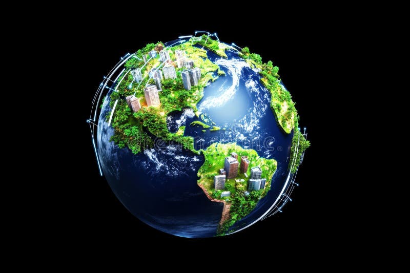 Globe Networked Earth Global network earth interconnected cities sustainable future technological advancement Symbolizing vector illustration