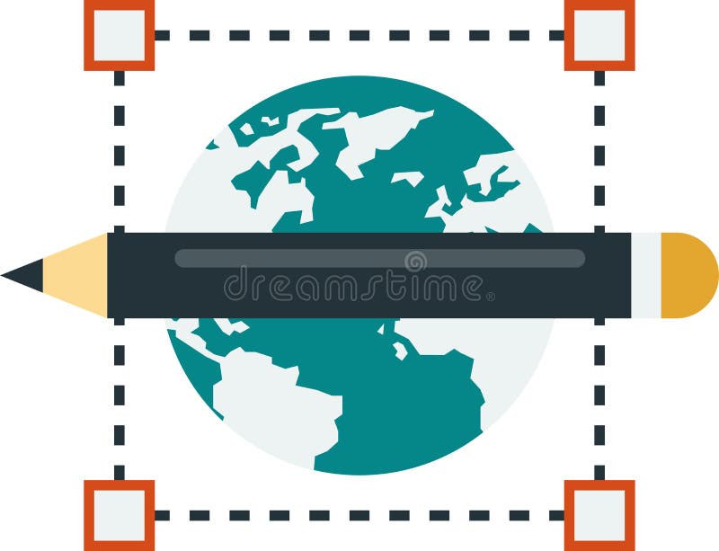 Globe and Pencil Illustration in Minimal Style Stock Vector