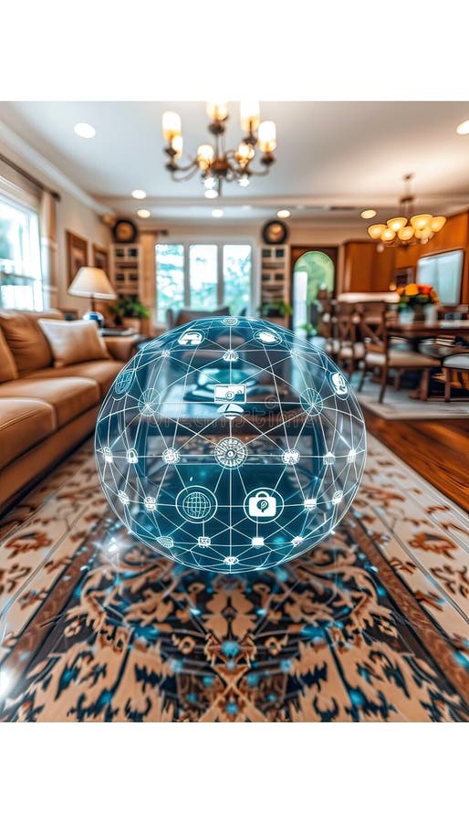 A globe is placed in the center of a living room for decoration royalty free stock images