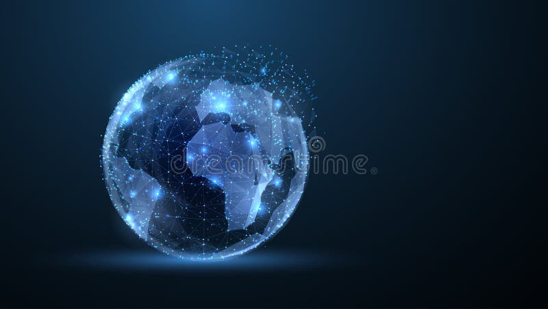 Globe. Polygonnetz-Maschensymbol mit zerbröckelter Kante sieht aus wie Konstellation. Konzeptualisierung oder Hintergrund lizenzfreie abbildung