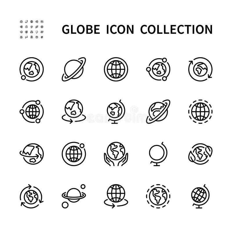 Globe related outline vector linear icons. Globe icon collection. Globe symbol vector icon set. vector illustration