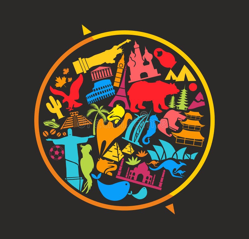 Globe sign full of landmarks symbols royalty free illustration