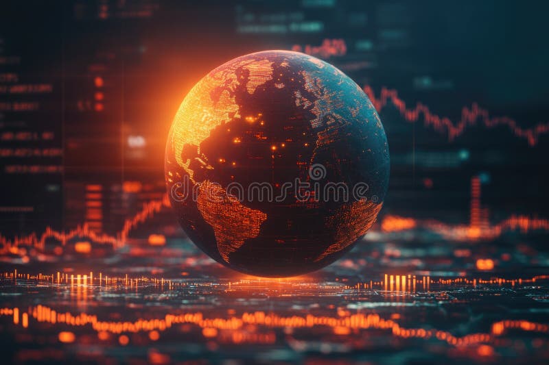 A globe sitting in front of a dark background, suitable for use as a metaphor or symbol royalty free stock photography