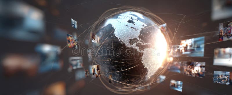 The globe surrounded by digital media connections and global interaction. image royalty free stock photo.