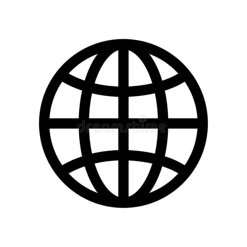 Globe symbol. Planet Earth or internet browser sign. Outline modern design element. Simple black flat vector icon with stock illustration
