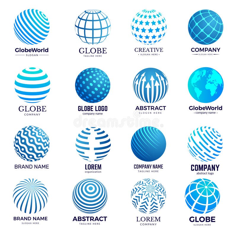 Globe symbols. Circle forms world round shapes identity stylized icon for logo design vector illustration