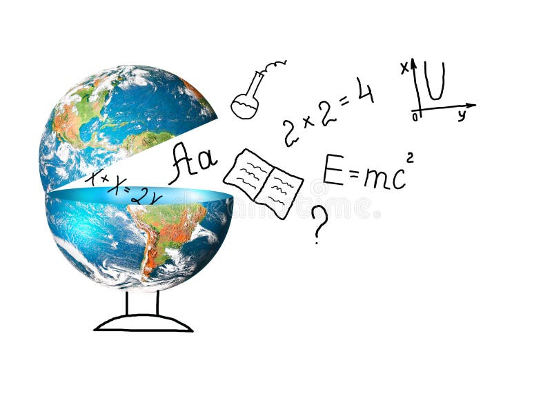 Globe and symbols of the school. Educational concept. Illustration 3d of educational concept. Back to school concept. royalty free stock photos Globe and symbols of the school. Educational concept. Illustration 3d of educational concept. Back to school concept. royalty free stock photos