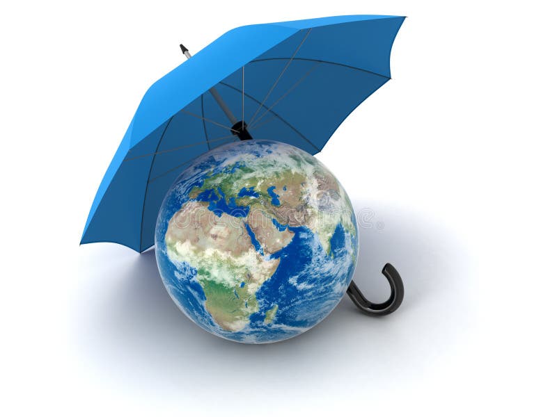 Globe Under Umbrella (clipping Path Included) Stock Illustration