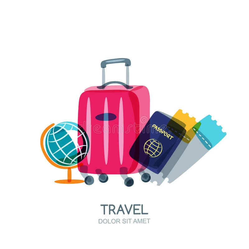 Globe, valise de bagage, passeport et billets d'avion multicolores Illustration d'isolement par griffonnage de vecteur illustration de vecteur Globe, valise de bagage, passeport et billets d'avion multicolores Illustration d'isolement par griffonnage de vecteur illustration de vecteur
