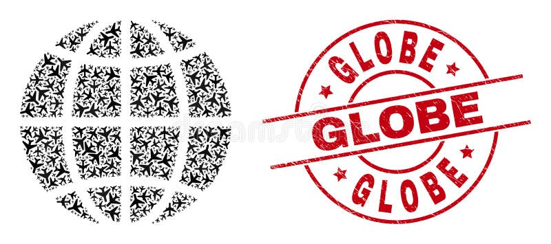 Globe Watermark Stamp and Planet Globe Jet Vehicle Collage