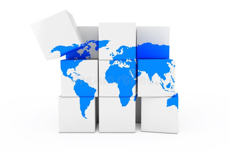 Globe World Earth Map in the Form of Cube. 3d Rendering stock illustration Globe World Earth Map in the Form of Cube. 3d Rendering stock illustration