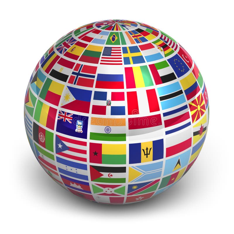 Globe with world flags vector illustration