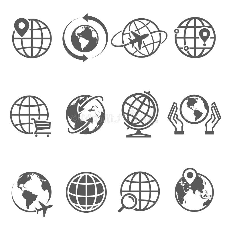 Globes Line Icons Set Isolated on White. Location on Planet Around ...