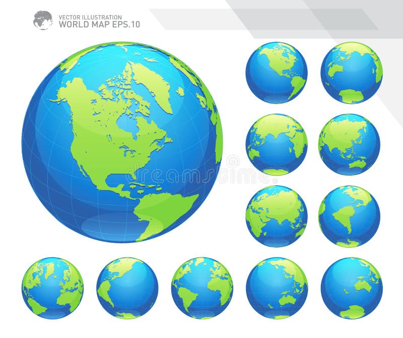 Globes showing earth with all continents. Digital world globe vector. Dotted world map vector.