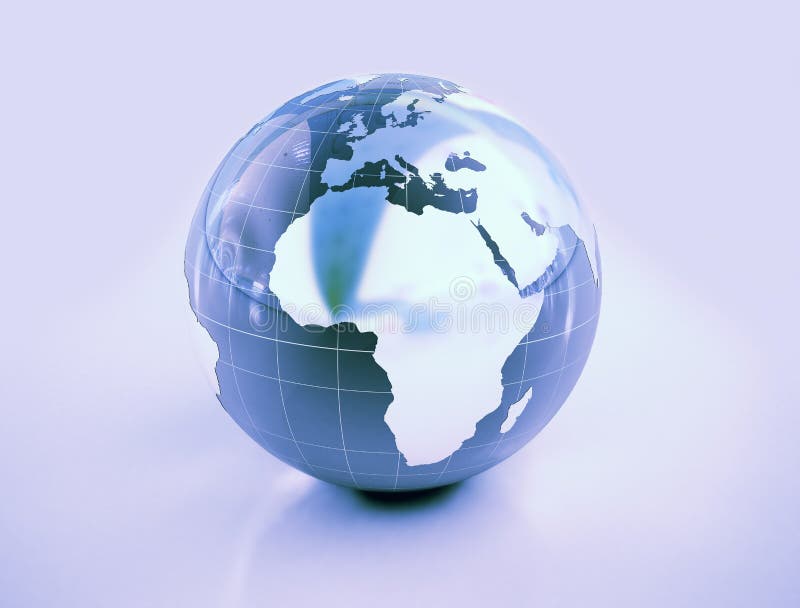 A glassy globe with metal continents africa and europe. A glassy globe with metal continents africa and europe