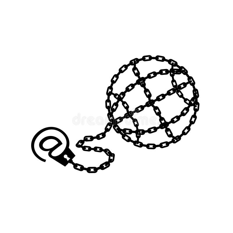 Globo acorrentado e shackled Metáfora moderna, Internet do telefone e ícone social do apego das redes Illustratio à moda do conce ilustração stock Globo acorrentado e shackled Metáfora moderna, Internet do telefone e ícone social do apego das redes Illustratio à moda do conce ilustração stock