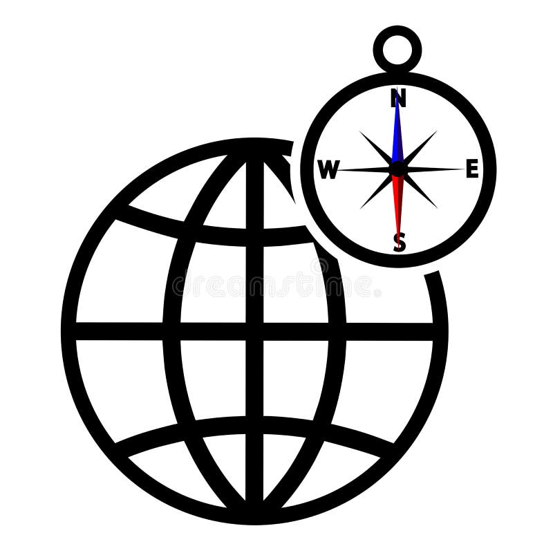 Globo con l'icona di vettore della bussola isolata su bianco royalty illustrazione gratis Globo con l'icona di vettore della bussola isolata su bianco royalty illustrazione gratis