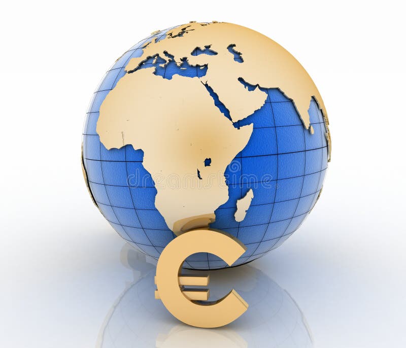 globo 3d con símbolos euro del oro en blanco libre illustration globo 3d con símbolos euro del oro en blanco libre illustration