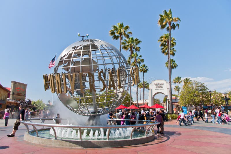 Universal Studios Hollywood famous globe at the beginning of the City Walk in Los Angeles California. Universal Studios Hollywood famous globe at the beginning of the City Walk in Los Angeles California