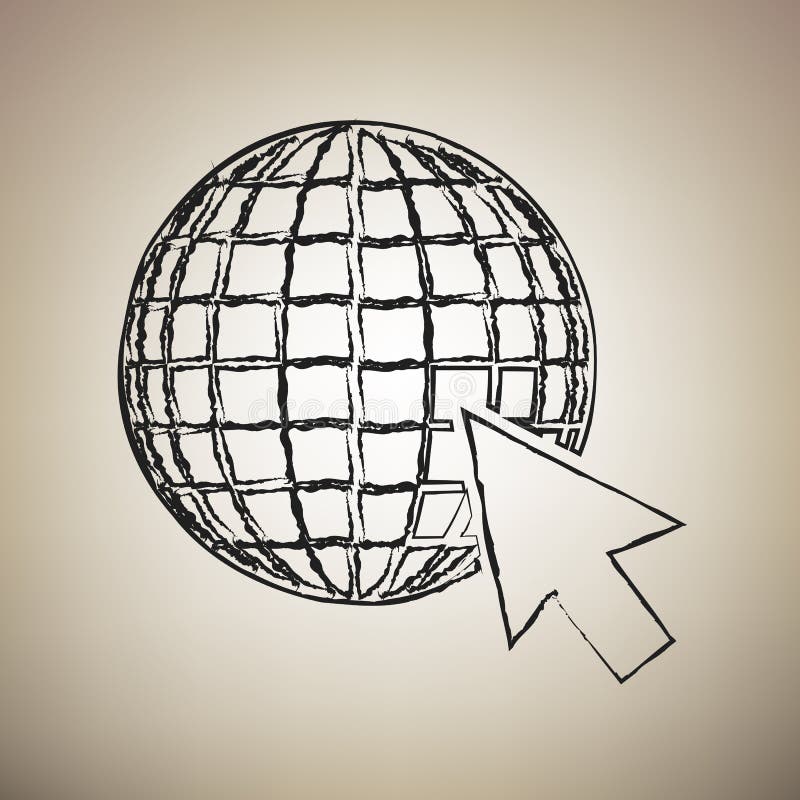 Globo de la tierra con el cursor Vector Icono negro drawed cepillo en el ligh ilustración del vector