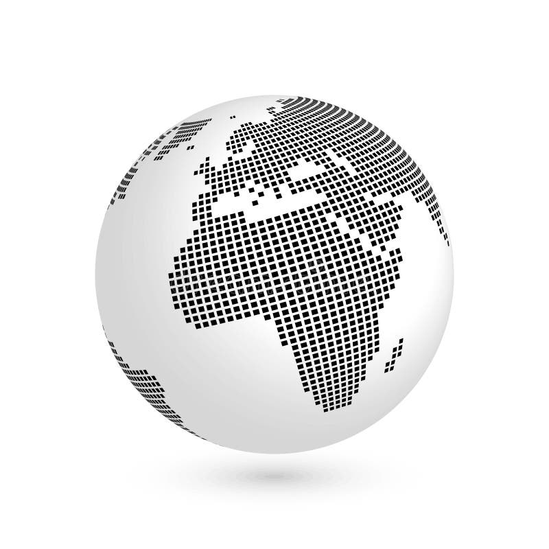 Globo del pianeta Terra con la mappa quadrata nera dei continenti Africa ed Europa illustrazione di vettore 3D con ombra isolata illustrazione di stock Globo del pianeta Terra con la mappa quadrata nera dei continenti Africa ed Europa illustrazione di vettore 3D con ombra isolata illustrazione di stock