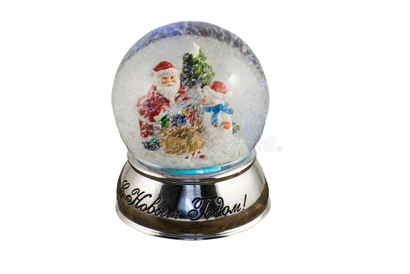 Globo della neve con il pupazzo di neve e Santa Claus felici immagini stock Globo della neve con il pupazzo di neve e Santa Claus felici immagini stock