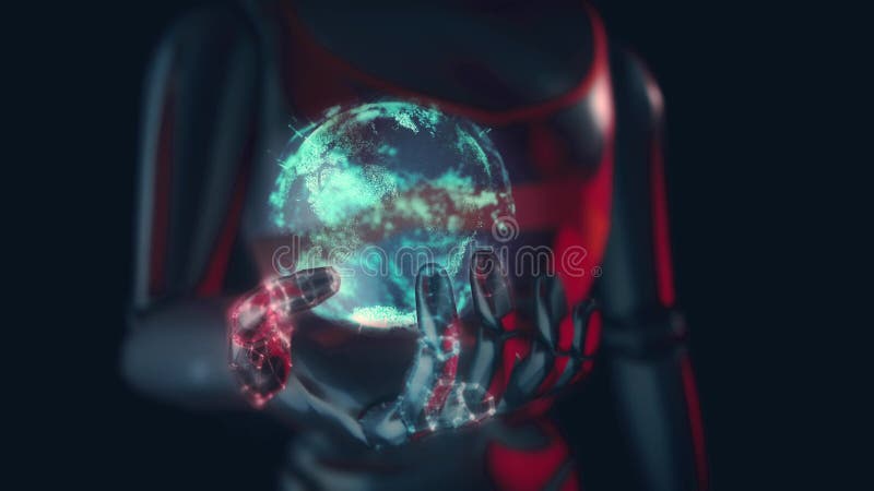 Globo digital terrestre em robôs mão 4k ilustração royalty free