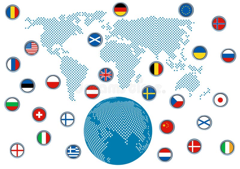 Globo dimensionale astratto con le bandiere illustrazione vettoriale Globo dimensionale astratto con le bandiere illustrazione vettoriale
