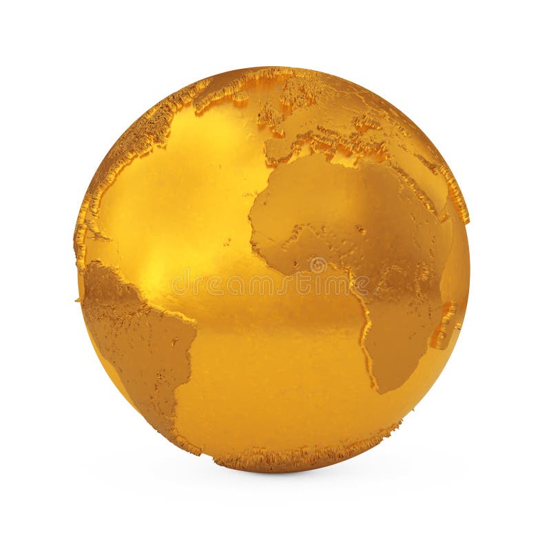 Globo dorato della terra del metallo di topografia realistica rappresentazione 3d illustrazione di stock Globo dorato della terra del metallo di topografia realistica rappresentazione 3d illustrazione di stock