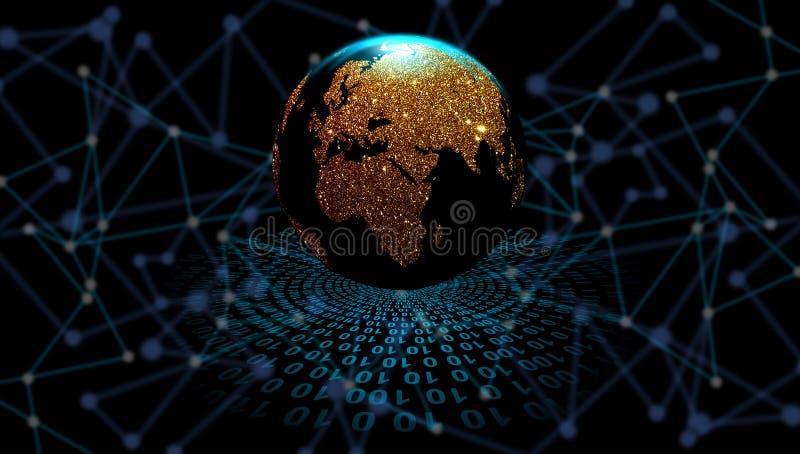 Globo dorato sui precedenti di tecnologia digitale, orbite di dati digitali Tecnologia di rete del mondo Comunicazione di tecnolo royalty illustrazione gratis Globo dorato sui precedenti di tecnologia digitale, orbite di dati digitali Tecnologia di rete del mondo Comunicazione di tecnolo royalty illustrazione gratis