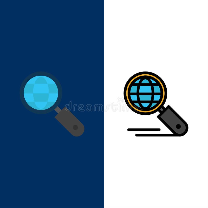 Globo, Internet, búsqueda, Seo Icons El plano y la línea icono llenado fijaron el fondo azul del vector ilustración del vector Globo, Internet, búsqueda, Seo Icons El plano y la línea icono llenado fijaron el fondo azul del vector ilustración del vector