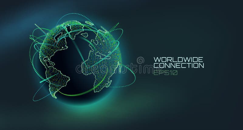 Globo mondiale di vettore dell'estratto del collegamento Linea di tecnologia di telecomunicazione con la traiettoria dei dati di