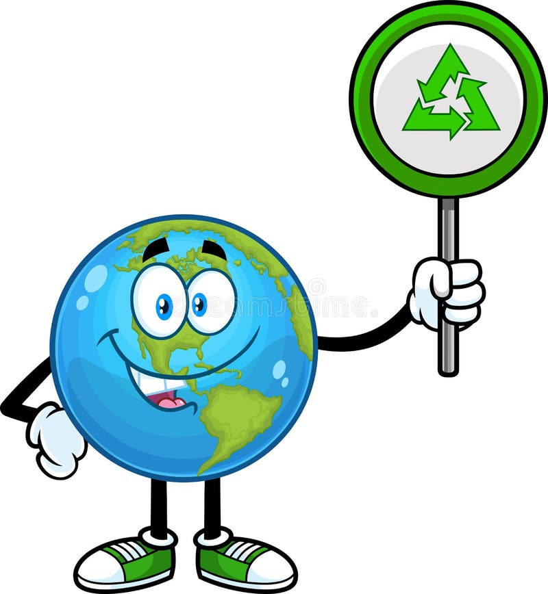 Globo Terráqueo Personaje De Dibujos Animados Sosteniendo Un Cartel De  Reciclaje Ilustración del Vector - Ilustración de icono, muestra: 216610582