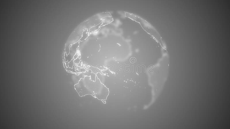 Globo terrestre trasparente rotante in sfumature grigie che si illuminano nello spazio