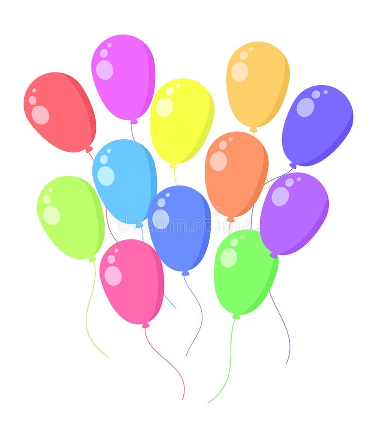 Globos De Colores Para Fiesta De Feliz Cumpleaños. Conjunto De Dibujos  Animados Vectoriales De Globos De Aire Inflables Voladores Para Decoración  Festiva, Aniversario O Celebración De Bodas Aislados En Fondo Blanco  Ilustraciones