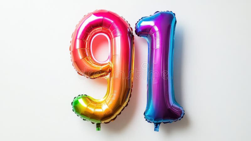 Globos coloridos para una celebración de cumpleaños número 91 libre illustration