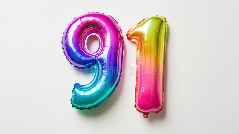 Globos de números coloridos para una celebración de cumpleaños número 91 ilustración del vector